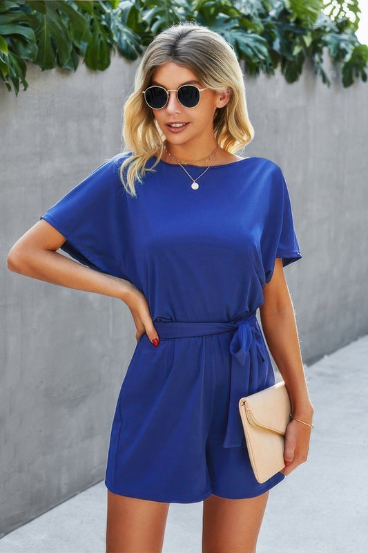 New Arrival – Boat Neck Short Sleeve Waist Tie Loose Romper – New Arrival Now Live