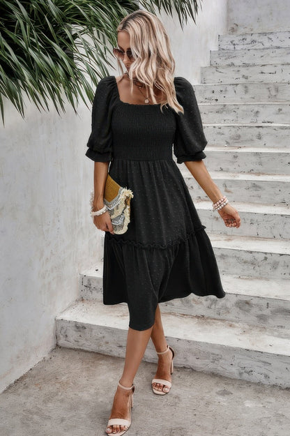 Plus Size Square Neck Puff Sleeve Ruffle Hem Dress – Stylish & Comfortable – New Arrival Now Live