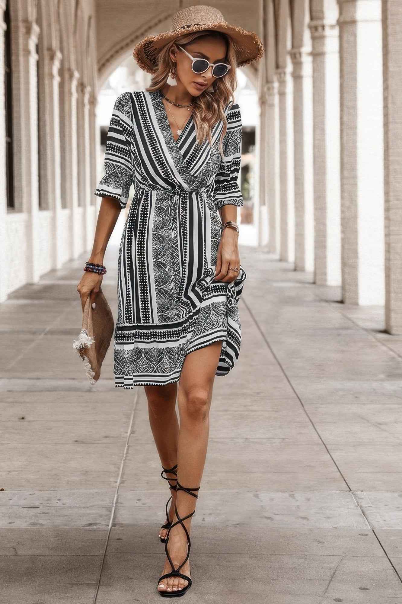 New Arrival – Allover Print Surplice Neck Ruffle Hem Fit Dress – New Arrival Now Live