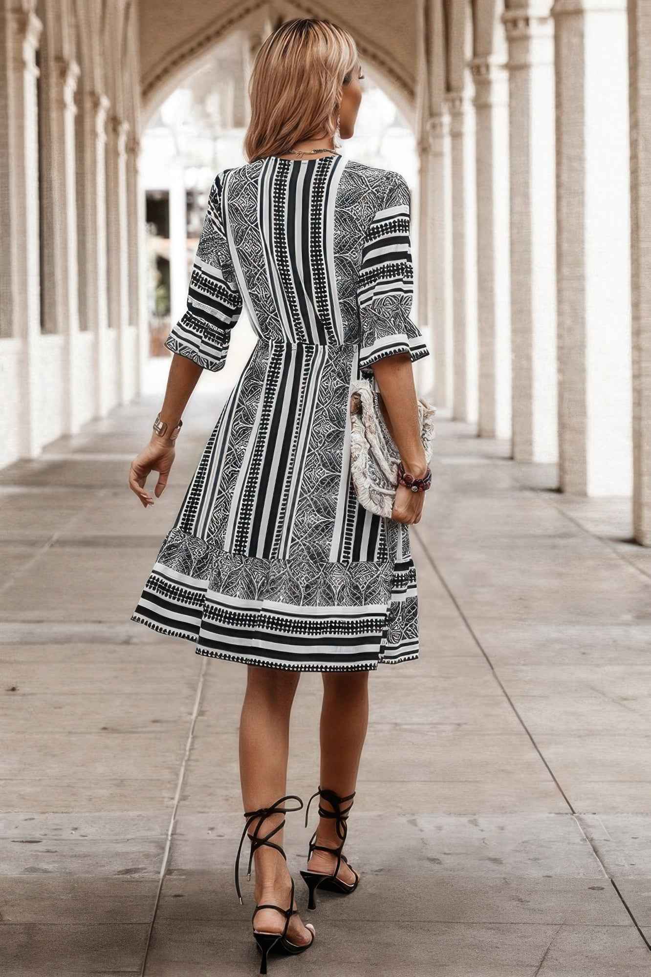 Allover Print Surplice Neck Ruffle Hem Fit Dress – New Arrival Now Live
