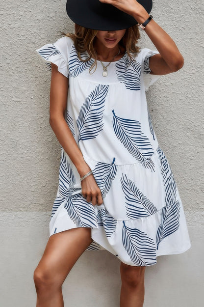 New Arrival – Leaf Print Ruffle Sleeves A Line Midi Dress – New Arrival Now Live