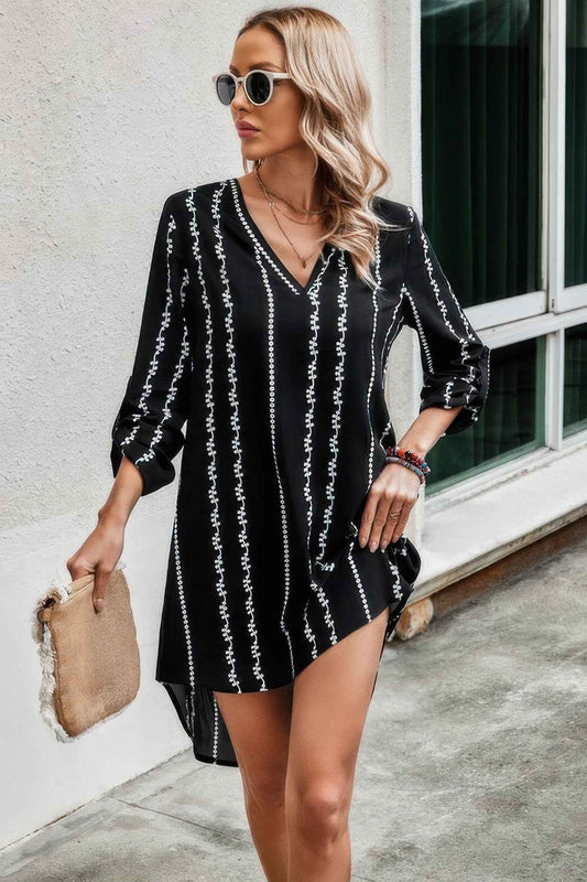 New Arrival – Striped Print Roll Tab Sleeve Tunic Loose Dress – New Arrival Now Live