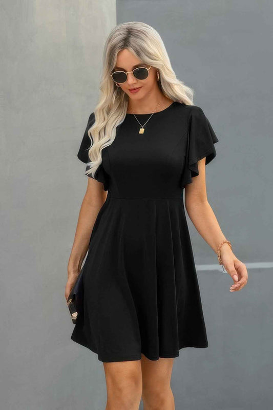 New Arrival – Elegant Solid Crew Neck Butterfly Sleeve Slim Dress – New Arrival Now Live