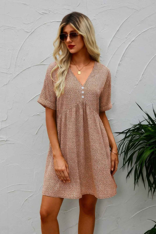 New Arrival – Button V Neck Short Sleeve Tunic Short Dress – New Arrival Now Live