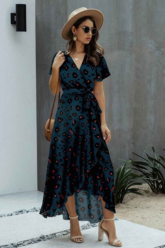 Plus Size Allover Print High V Neck Low Wrap Dress – Stylish & Comfortable – New Arrival Now Live