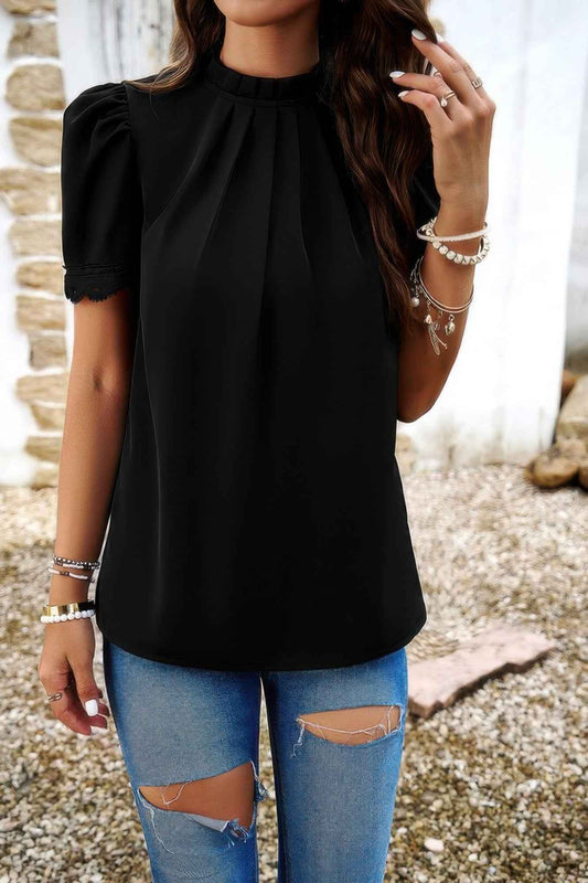 New Arrival – Crew Neck Solid Ruffle Loose Fit Dressy Elegant Shirt – New Arrival Now Live