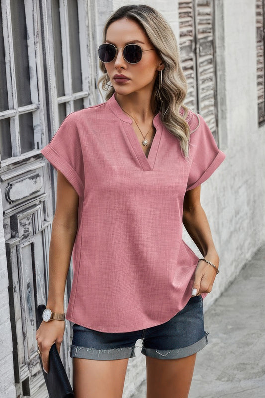 New Arrival – V Neck Solid Short Bat Sleeve Loose Fit Blouse – New Arrival Now Live