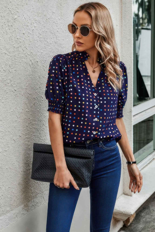 New Arrival – Polka Dot Print Puff Sleeve Loose Shirt – New Arrival Now Live