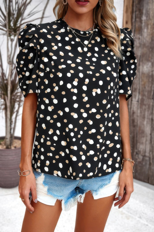 New Arrival – Puff Sleeves Allover Print Knot Loose Fit Top – New Arrival Now Live