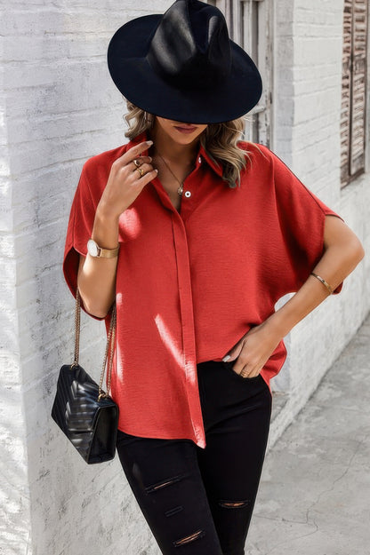 New Arrival – Solid Front Open Button Loose Fit Blouse – New Arrival Now Live