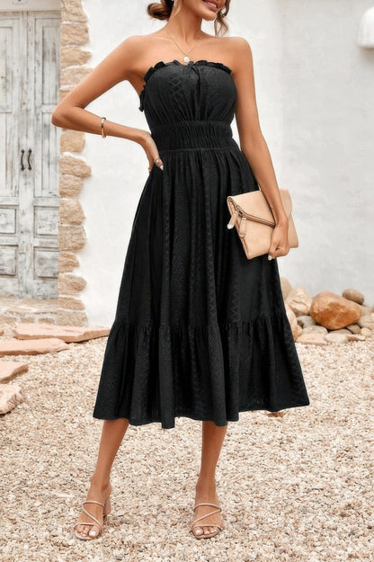 New Arrival – Off Shoulder Lace Trim Strapless Tube A Line Dress – New Arrival Now Live