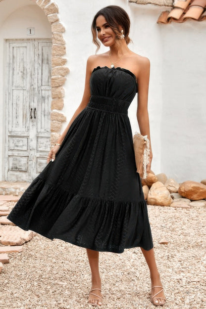 Off Shoulder Lace Trim Strapless Tube A Line Dress – New Arrival Now Live