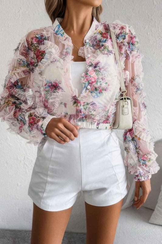 New Arrival – Floral Print Lace Ruffle Open Front Button Shirt – New Arrival Now Live
