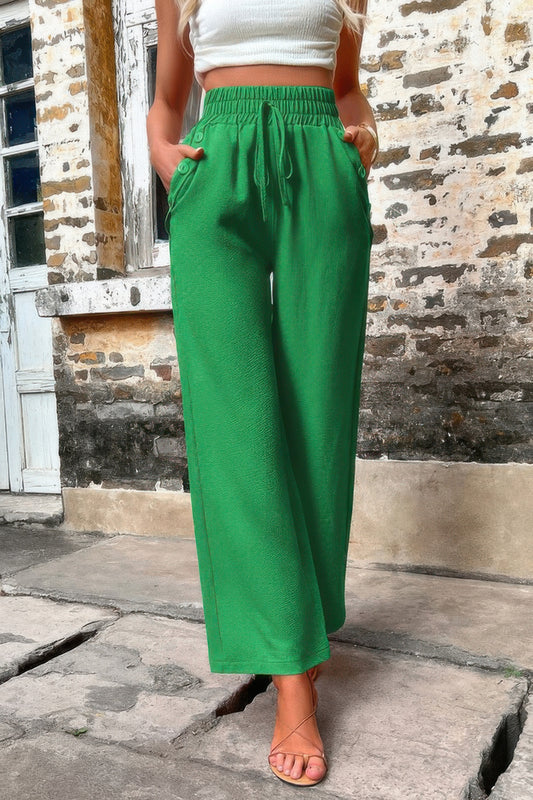 New Arrival – Solid Elegant Wide Leg Drawstring Waist Pockets Pant – New Arrival Now Live