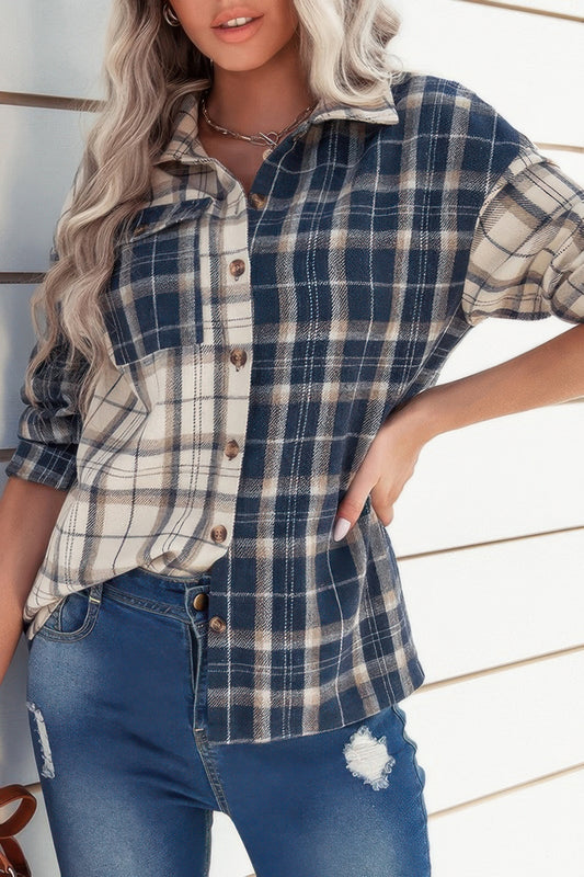 New Arrival – Plaid Block Lapel Collar Loose Button Down Shirt – New Arrival Now Live