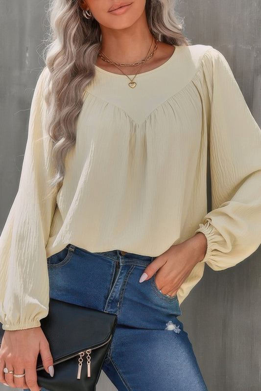 New Arrival – Crew Neck Solid Long Lantern Sleeve Shirt – New Arrival Now Live