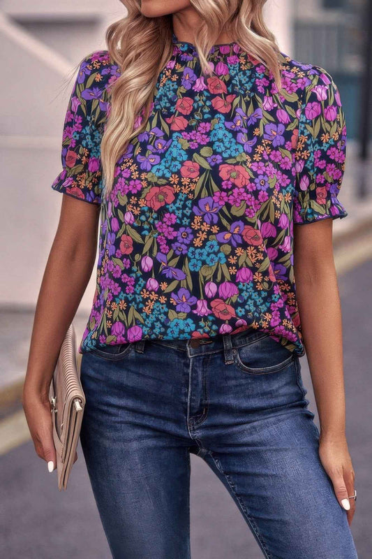 New Arrival – Allover Floral Puff Sleeve Frill Neck Blouse – New Arrival Now Live