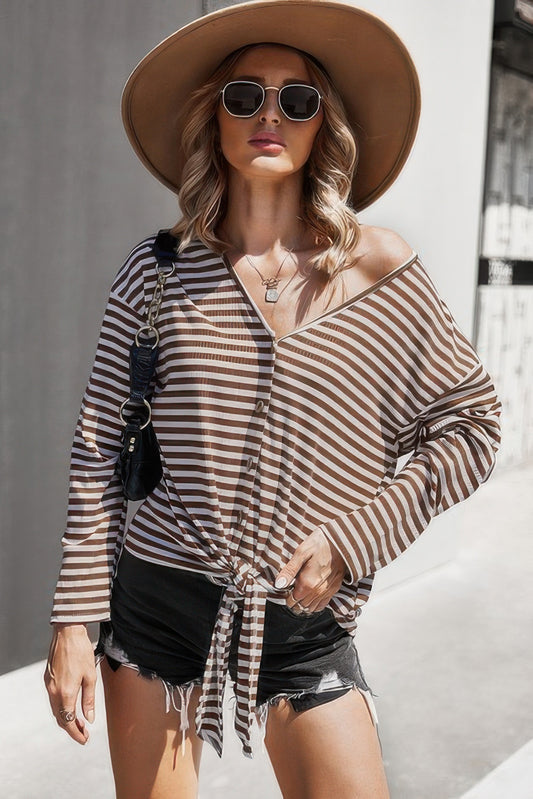 New Arrival – V Neck Short Sleeve Striped Tunic Shirt – New Arrival Now Live
