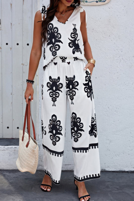 New Arrival – Floral Knot Shoulder Sleeveless Elastic Waist Sets – New Arrival Now Live