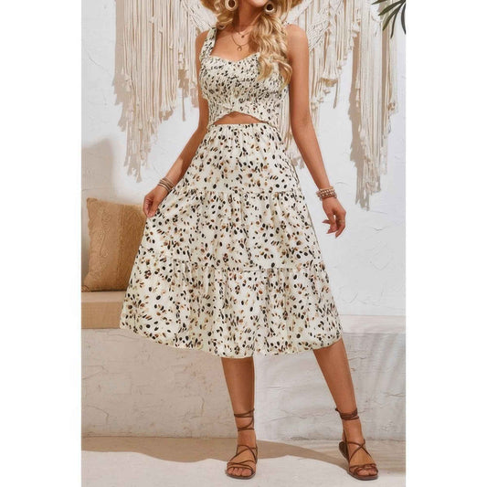New Arrival – Square Neck Leopard Cut Out Elastic Waist Dress – New Arrival Now Live