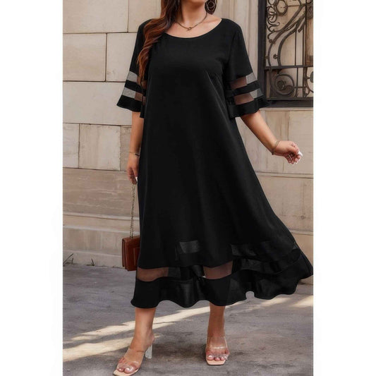 New Arrival – Plus Size Mesh Splicing Round Neck Long Dress – New Arrival Now Live