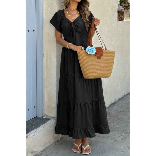 New Arrival – Square Neck Cross Knot Pockets Ruffle Hem Dress – New Arrival Now Live