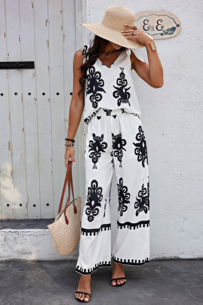 Floral Knot Shoulder Sleeveless Elastic Waist Sets – New Arrival Now Live