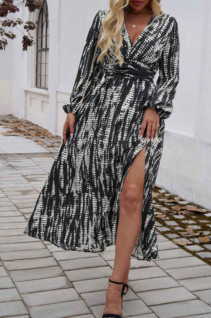 Print V Neck Tie Waist Fit Long Dress – New Arrival Now Live