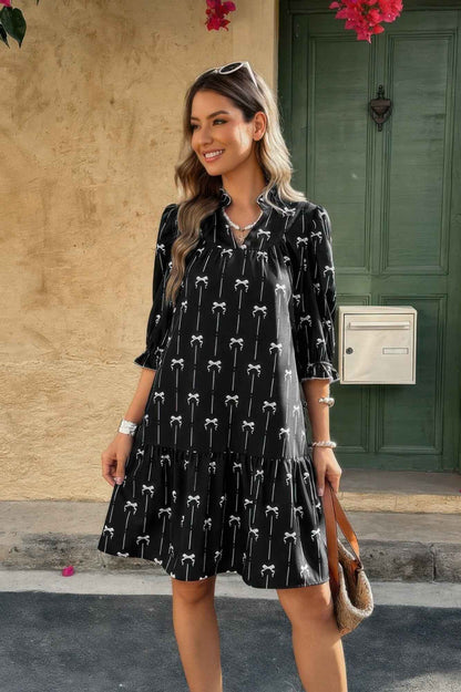 A Line Bow Ruffle V Neck Loose Fit Dress – New Arrival Now Live