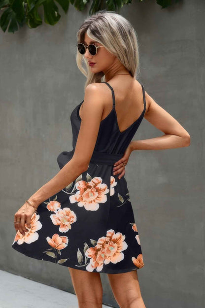 Plus Size Floral V Neck Spaghetti Strap Belted Cami Dress – Stylish & Comfortable – New Arrival Now Live