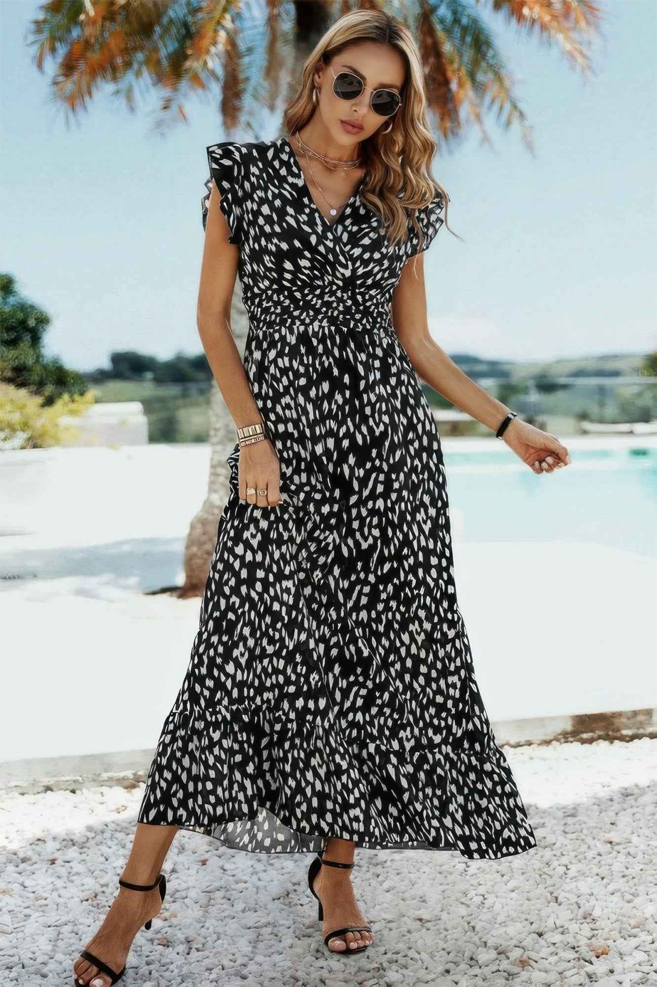 New Arrival – Boho V Neck Wrap Ruffled A Line Long Dress – New Arrival Now Live