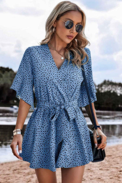 V Neck Ruffled Belted Flared Hemmed Romper – New Arrival Now Live