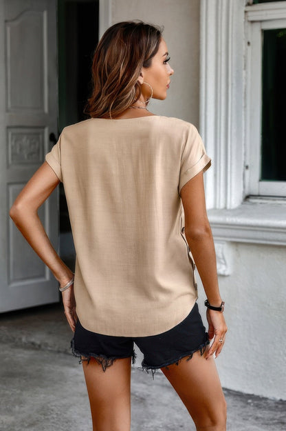 Scoop Neck Button Side Loose Batwing Sleeve Blouse – New Arrival Now Live