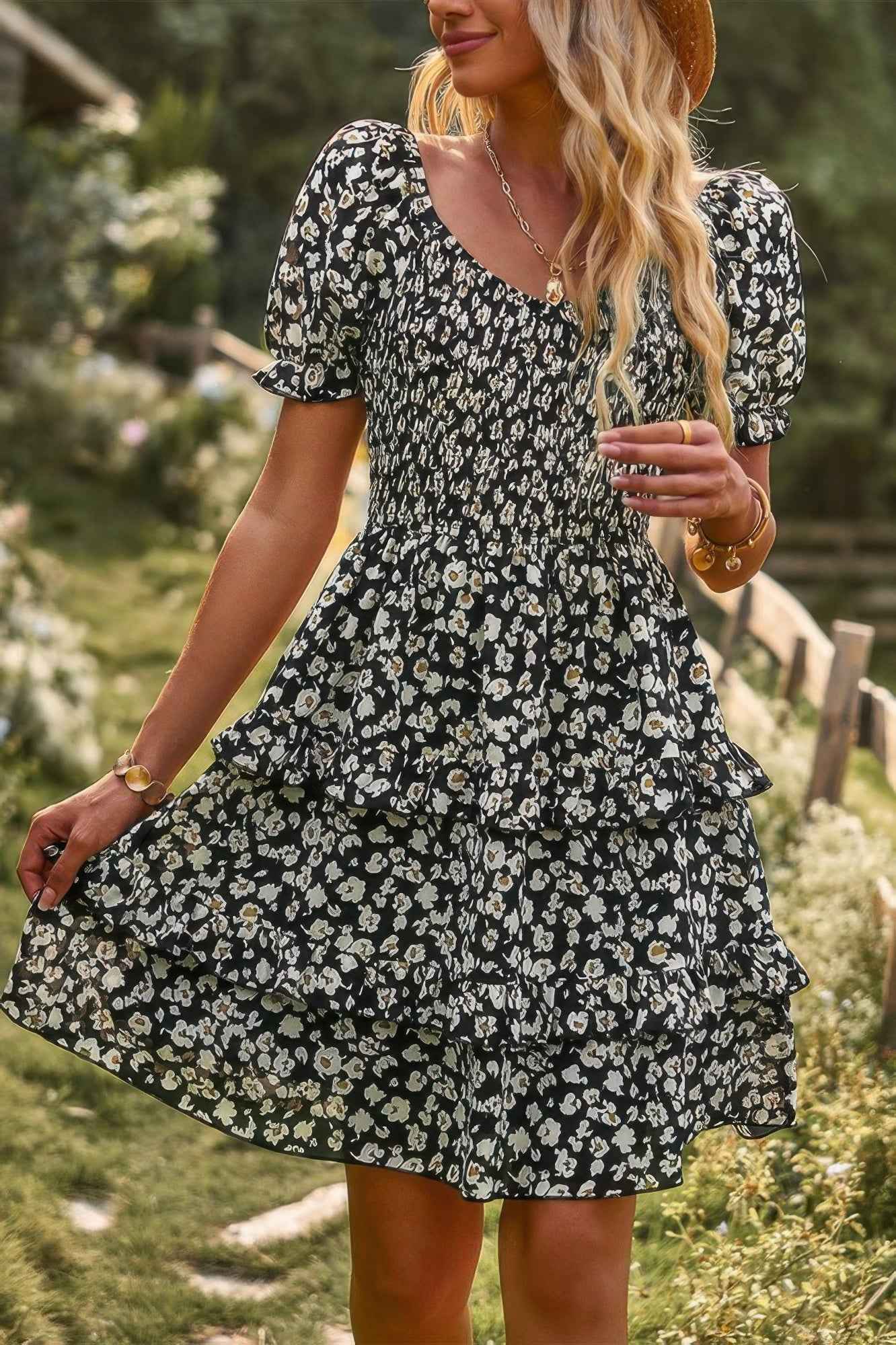 Floral Print Off Shoulder Flounce Sleeve Ruffle Hem Dress – New Arrival Now Live