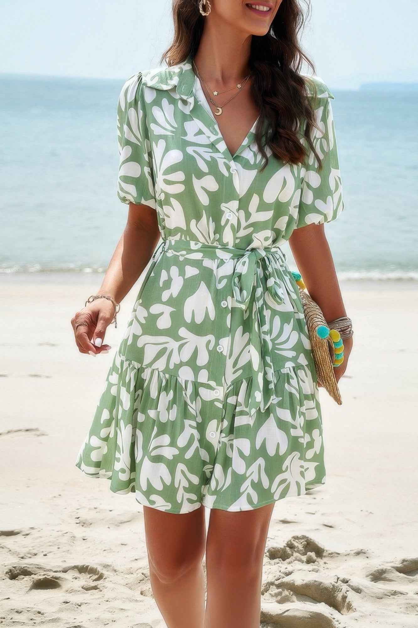 New Arrival – Random Print Button Down Belt Ruffle Midi Dress – New Arrival Now Live