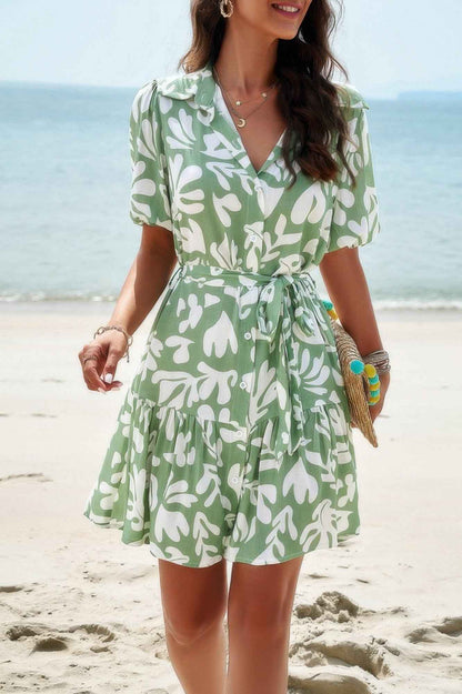 New Arrival – Random Print Button Down Belt Ruffle Midi Dress – New Arrival Now Live