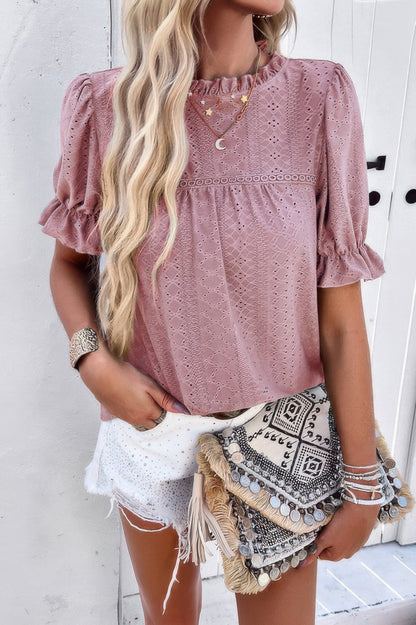 New Arrival – Round Neck Embroidery Ruffle Sleeve Loose Fit Shirt – New Arrival Now Live