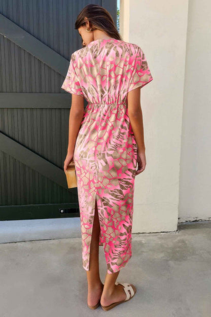 Geometric Print Twist Design Short Sleeve Fit Dress – New Arrival Now Live