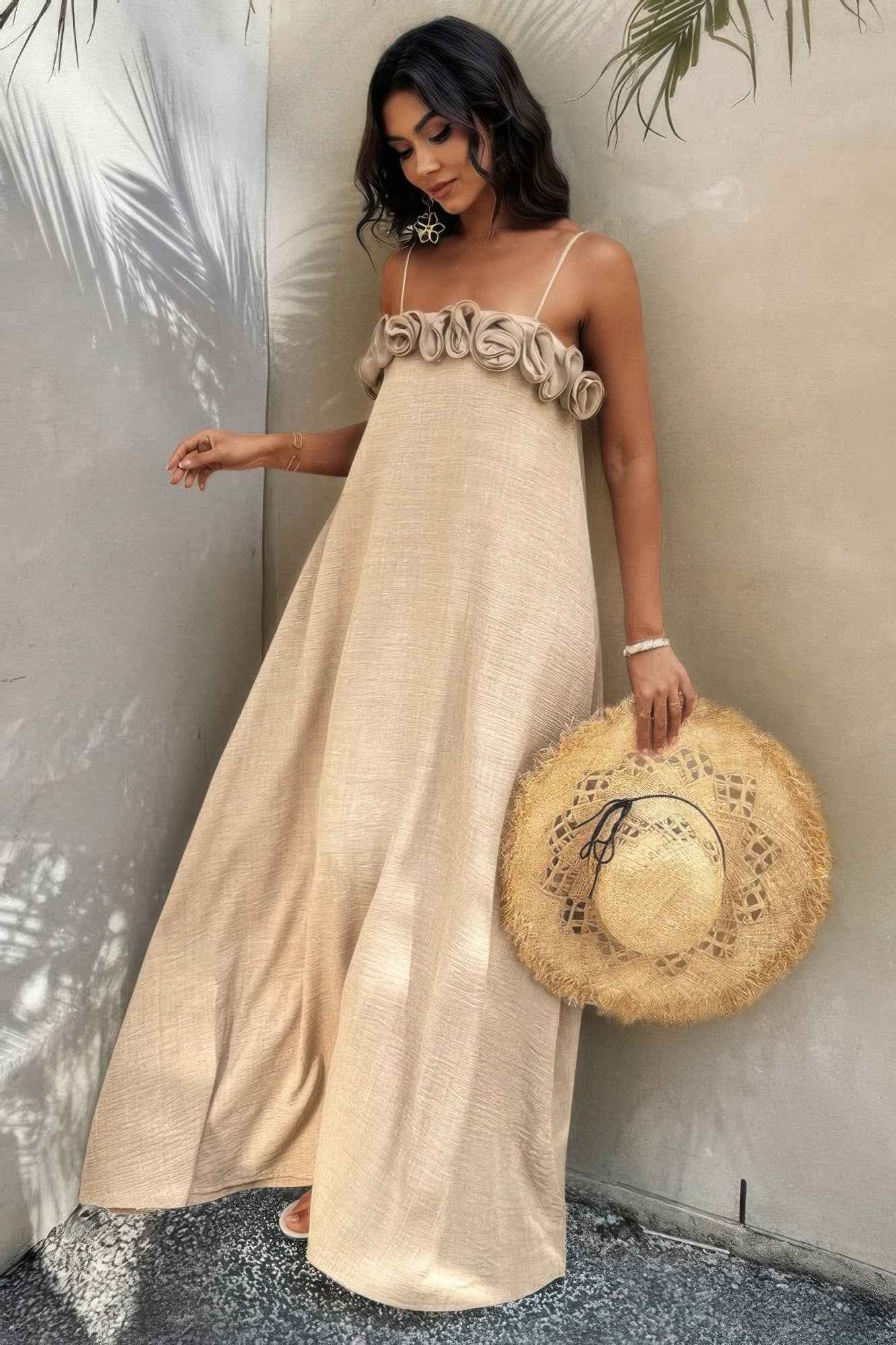 Flower Trim Off Shoulder Ruffled Backless Dress – New Arrival Now Live
