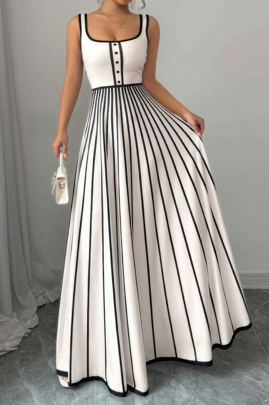 New Arrival – Striped Square Neck Sleeveless A Line Fit Dress – New Arrival Now Live