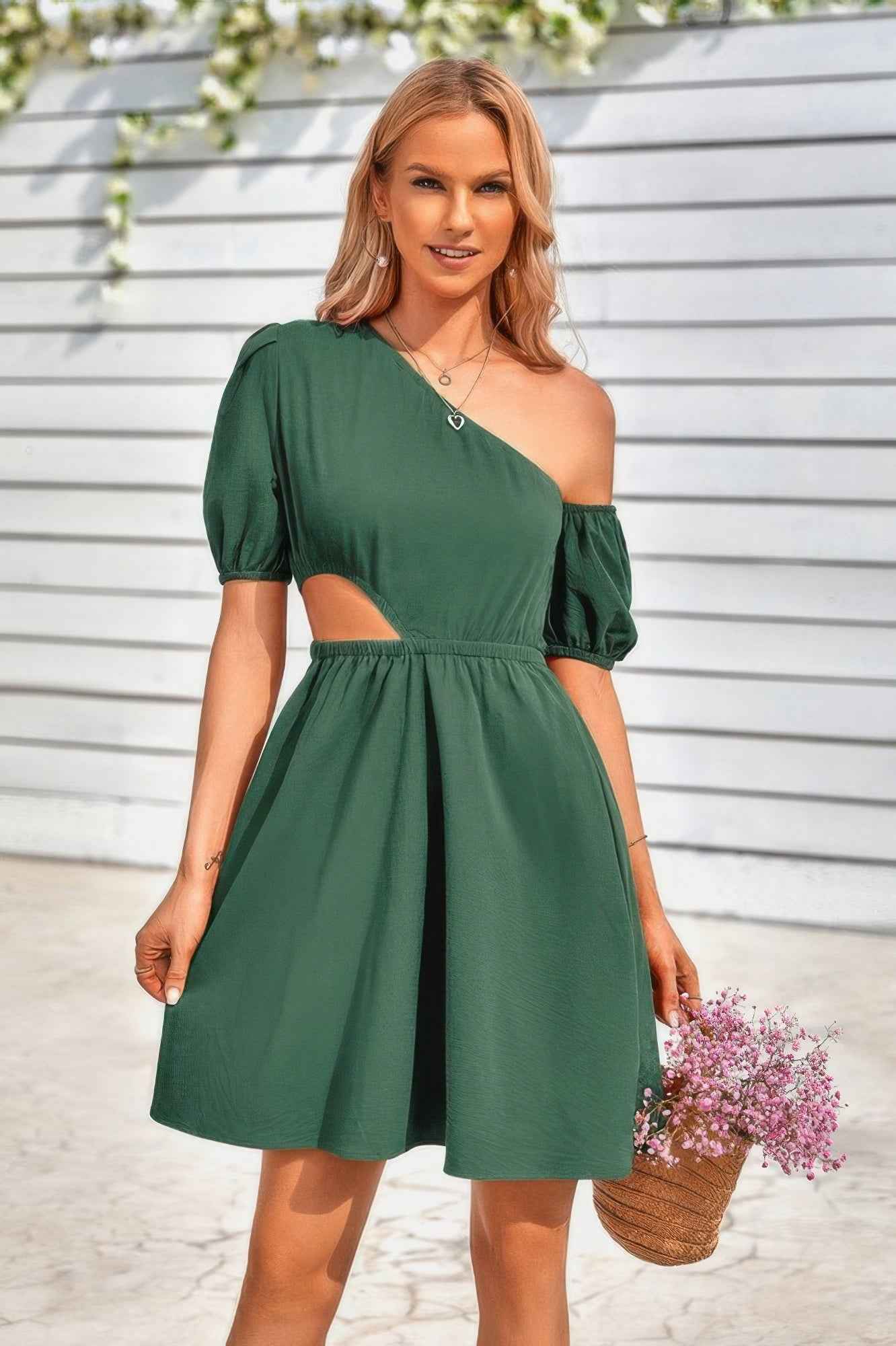 One Shoulder Puff Sleeve Fit Flare Short Dress – New Arrival Now Live