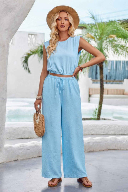 Two Pieces Sleeveless Wide Leg Drawstring Set – New Arrival Now Live