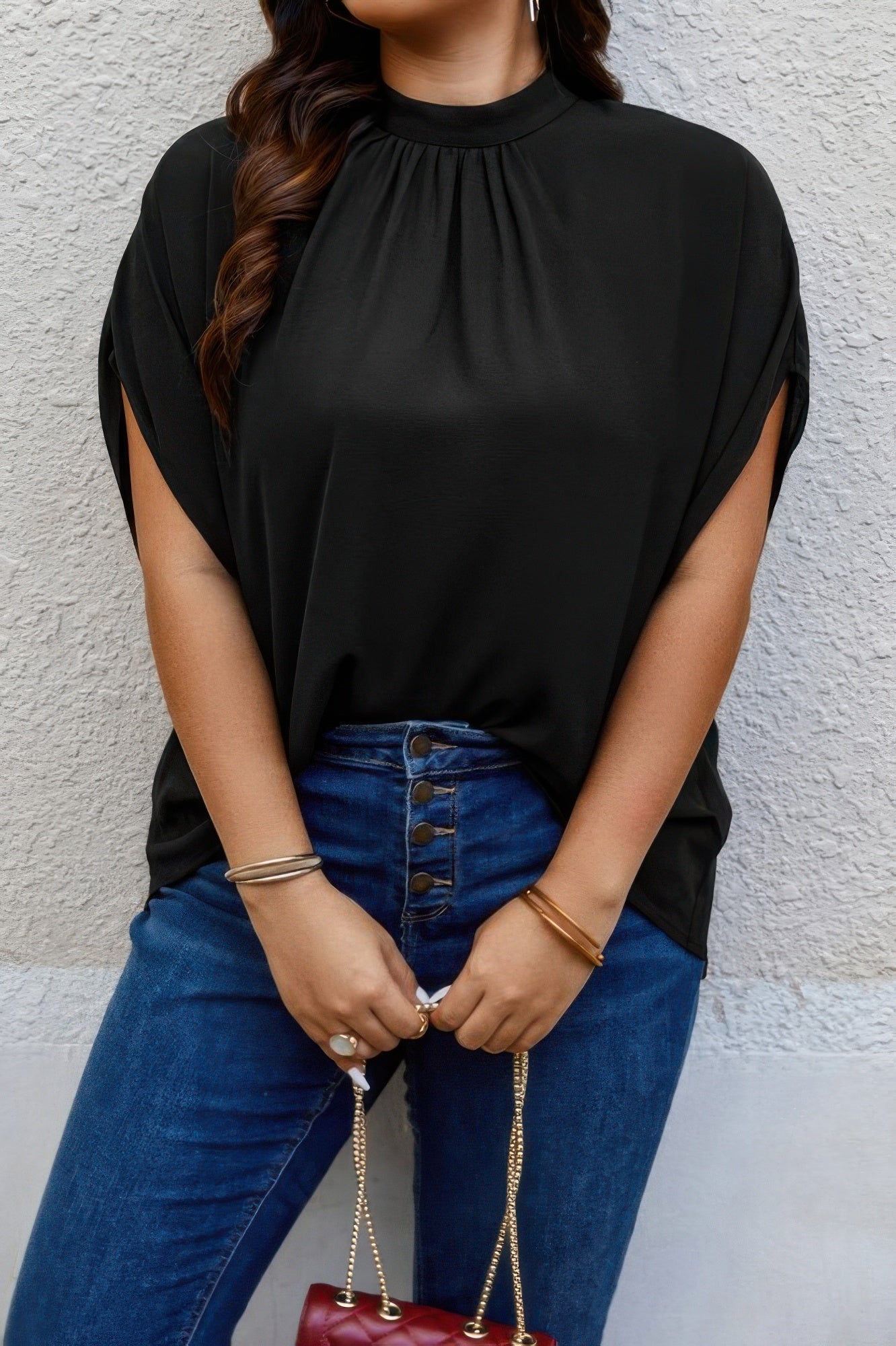 New Arrival – Plus Mock Neck Batwing Sleeve Loose Tunic Top – New Arrival Now Live