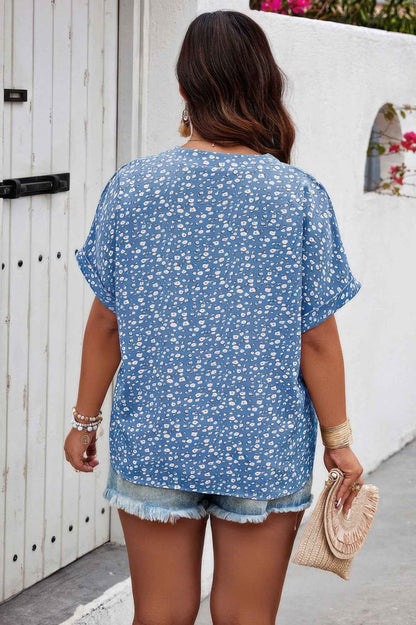Plus Size Floral Print V Neck Short Sleeve Blouse – New Arrival Now Live