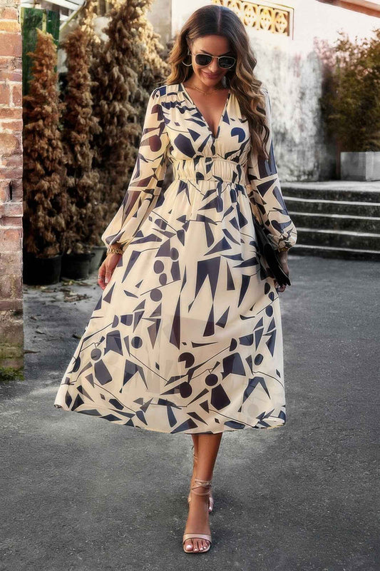 New Arrival – Boho V Neck A Line High Waist Long Sleeve Dress – New Arrival Now Live