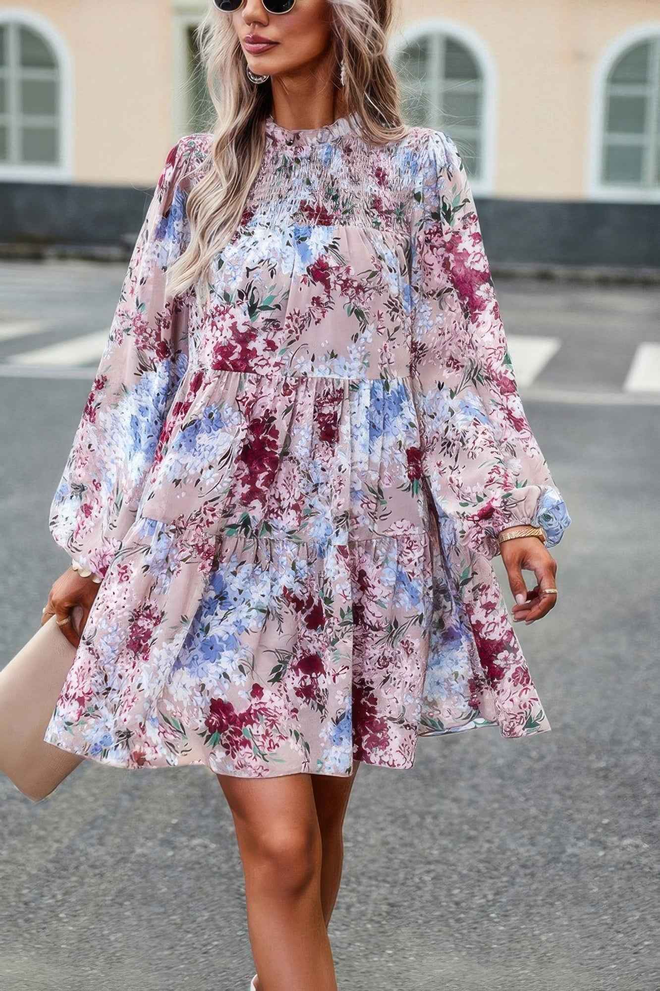 New Arrival – Floral Print Tiered Sleeve Ruffle Hem Smock Dress – New Arrival Now Live