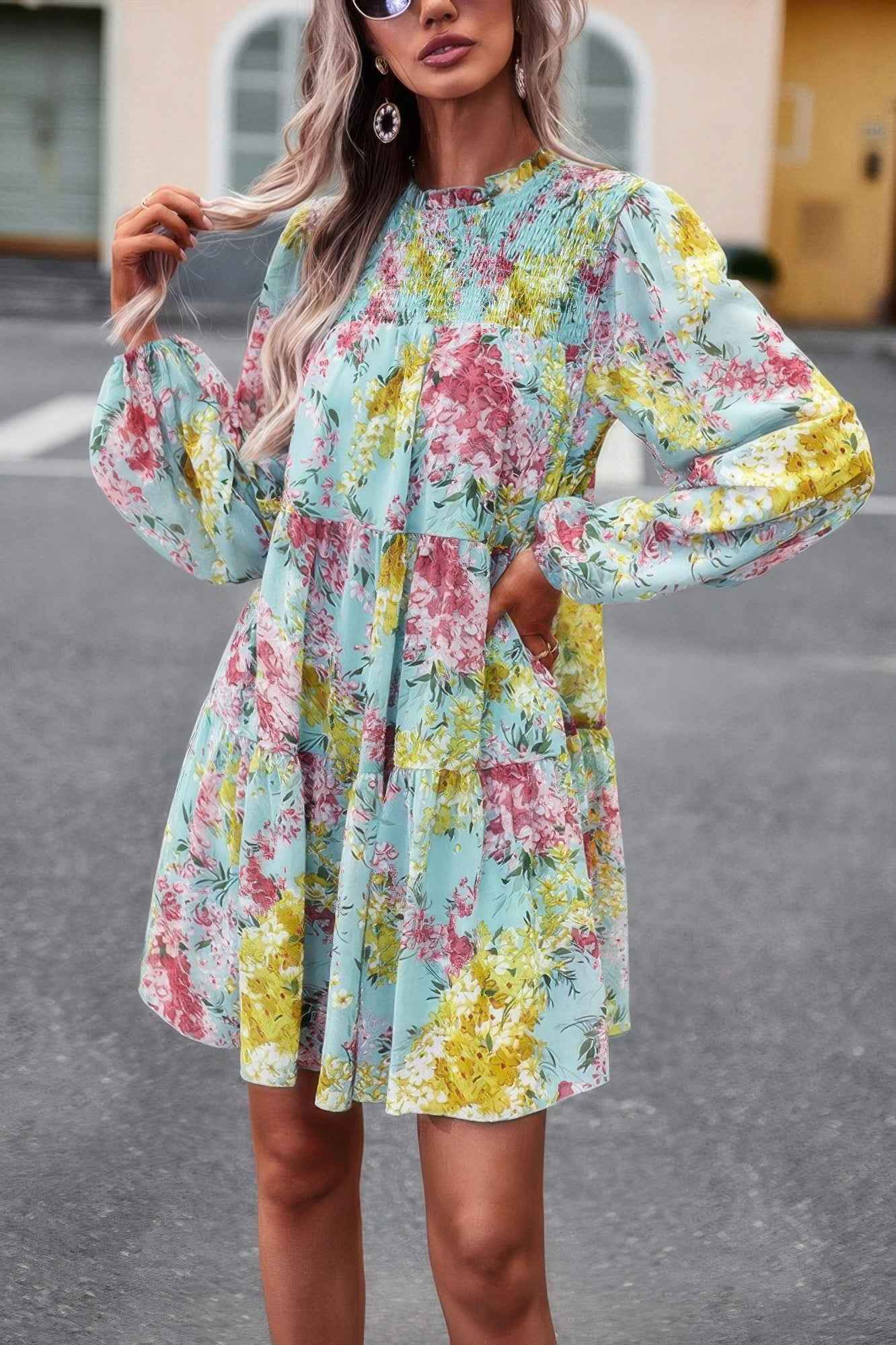 Floral Print Tiered Sleeve Ruffle Hem Smock Dress – New Arrival Now Live