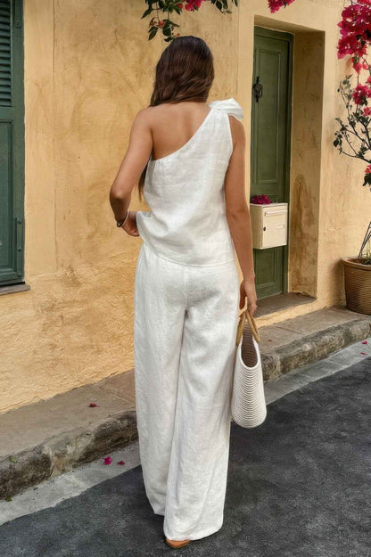 Floral Trim Linen A Tank Top And Pants Set – New Arrival Now Live