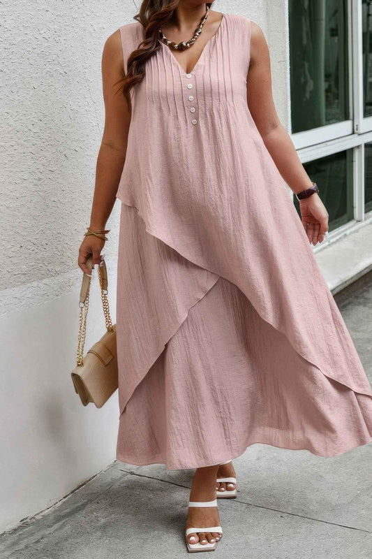 New Arrival – Solid Plus Notched Neck Wrap Sleeveless Loose Dress – New Arrival Now Live