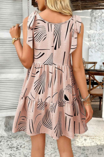Abstract Printed Round Neck Pockets A-line Dress